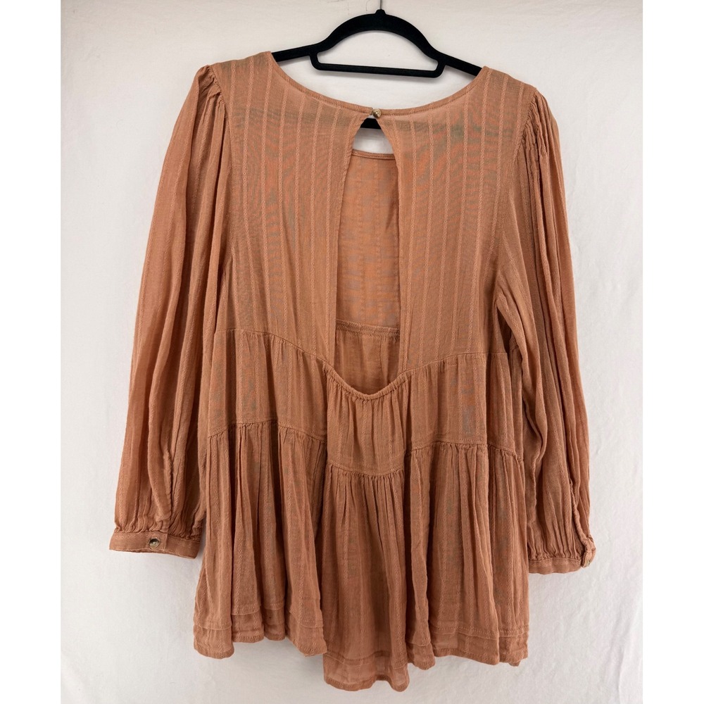 American Eagle Women Small Terracotta Tiered Babydoll Open Back Blouse NWT Y2K - Picture 2 of 5